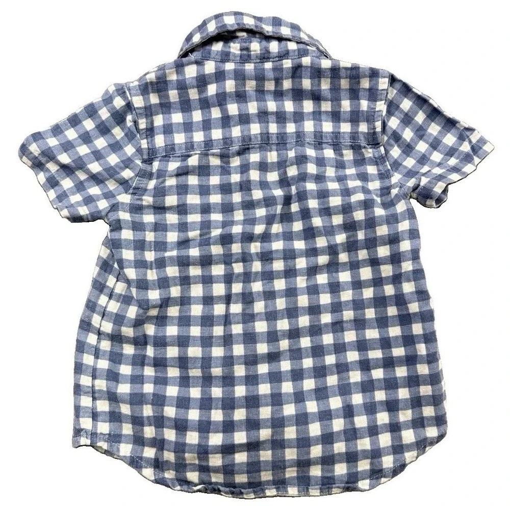 DIP Boy's Short Sleeve Linen Blend Gingham  Button Up Toddler Shirt Sz 3T Beachy